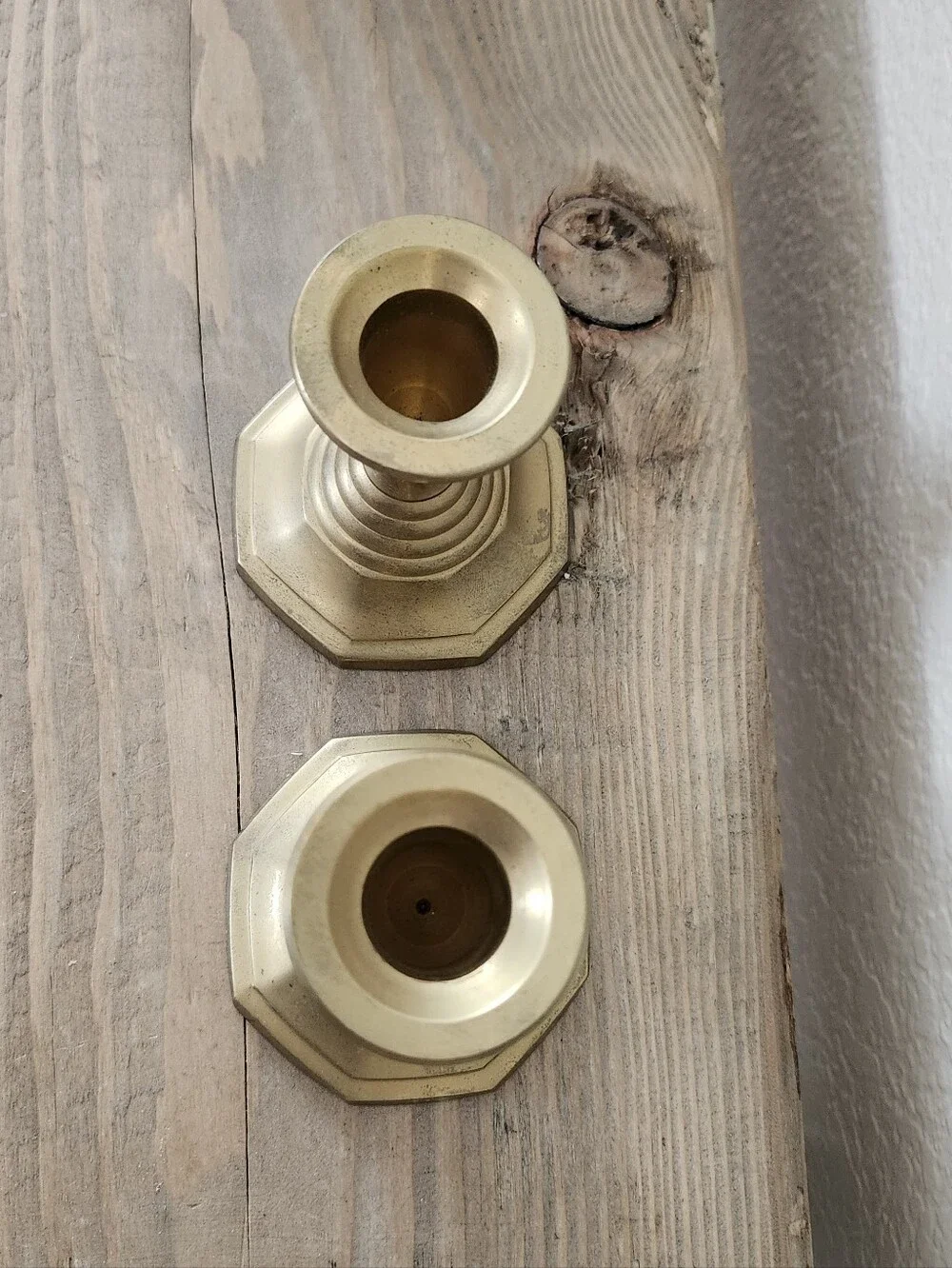 Vintage Set of 2 Octagon Base Brass Candleholders Made in India